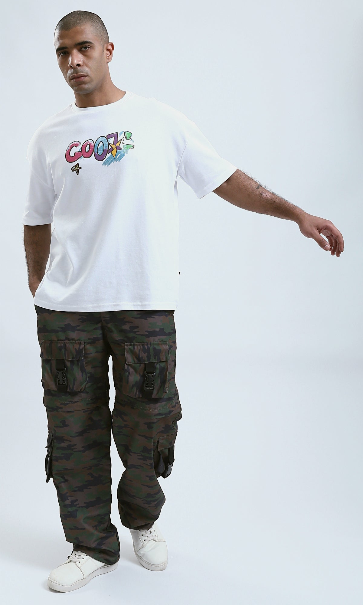 O191647 - Front & Back Print Elbow Sleeves Cotton Tee