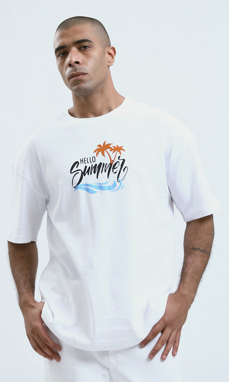 O191649 - Printed "Hello Summer" Slip On Cotton Elbow Tee