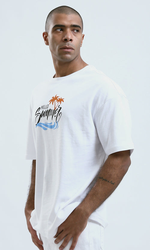 O191649 - Printed "Hello Summer" Slip On Cotton Elbow Tee