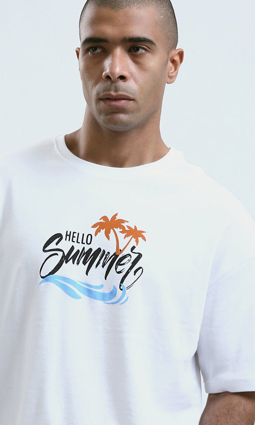 O191649 - Printed "Hello Summer" Slip On Cotton Elbow Tee