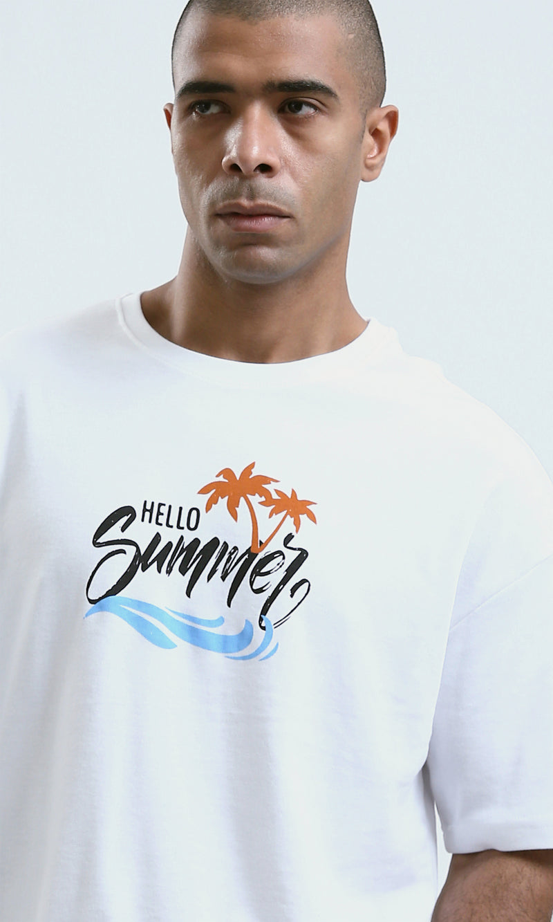 O191649 - Printed "Hello Summer" Slip On Cotton Elbow Tee