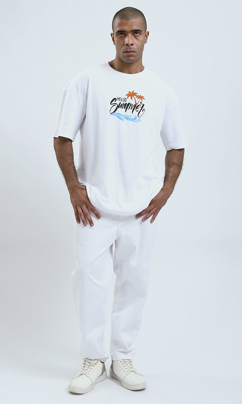 O191649 - Printed "Hello Summer" Slip On Cotton Elbow Tee