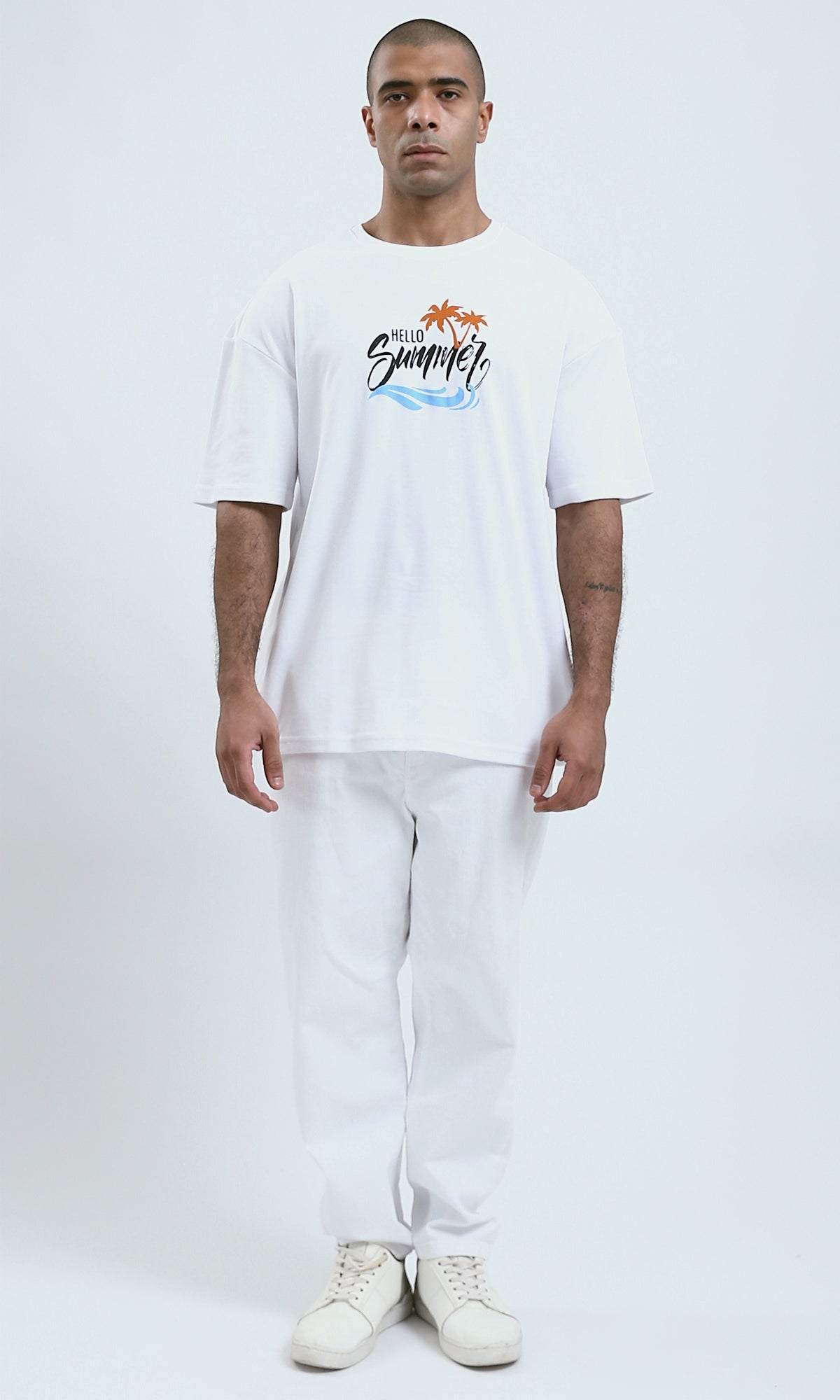 O191649 - Printed "Hello Summer" Slip On Cotton Elbow Tee