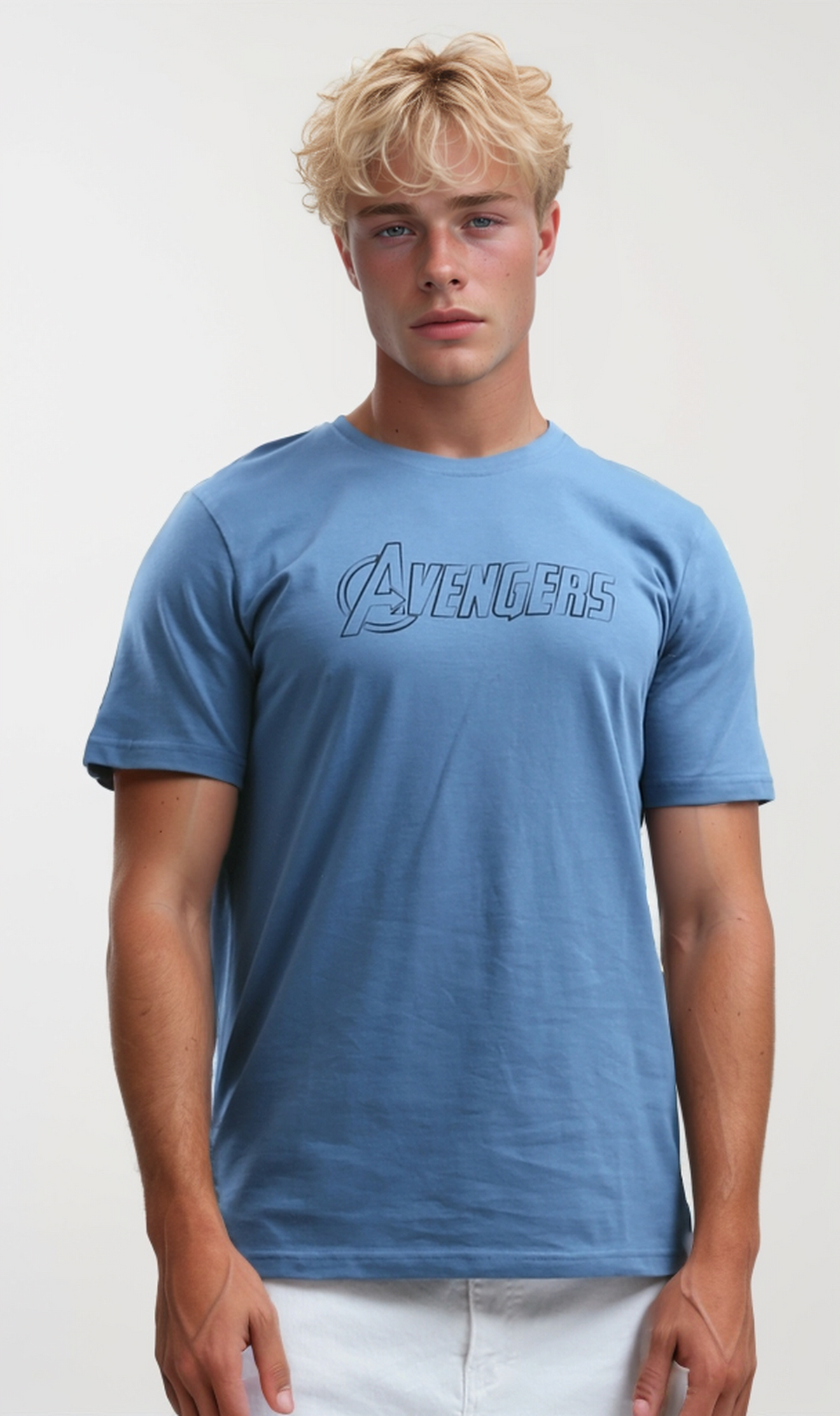 O191654 "Avengers" Printed Light Blue Printed Regular Tee