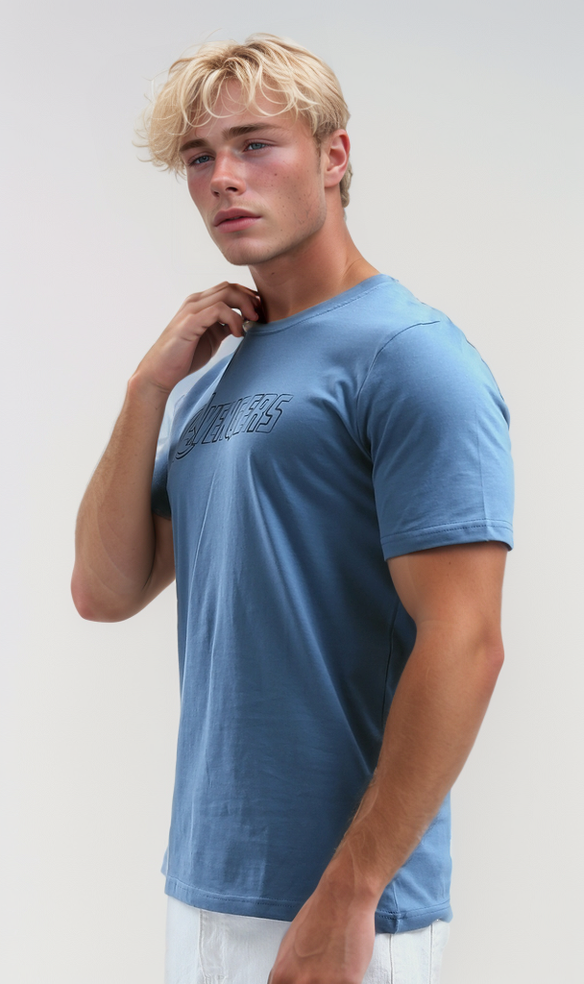 O191654 "Avengers" Printed Light Blue Printed Regular Tee
