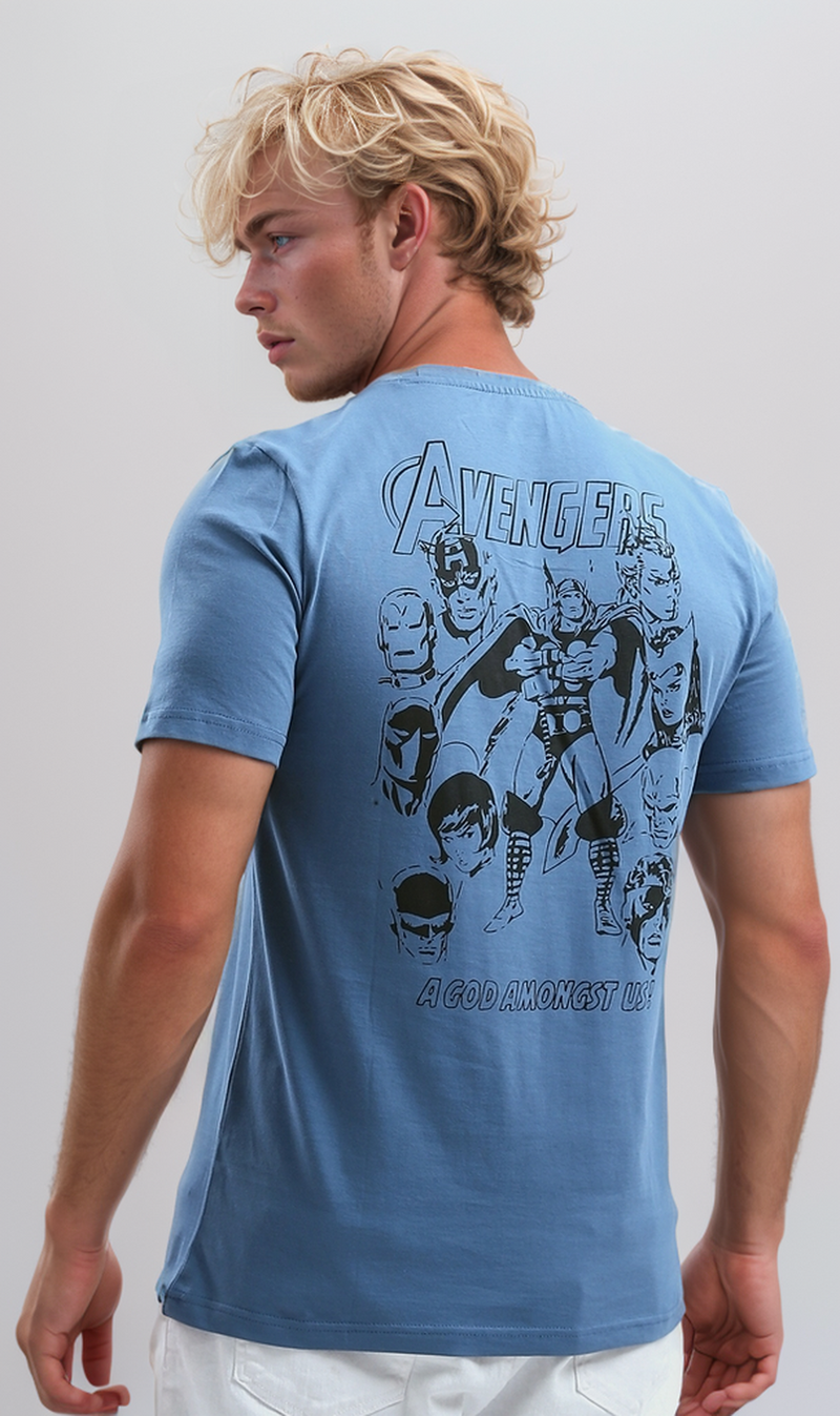 O191654 "Avengers" Printed Light Blue Printed Regular Tee