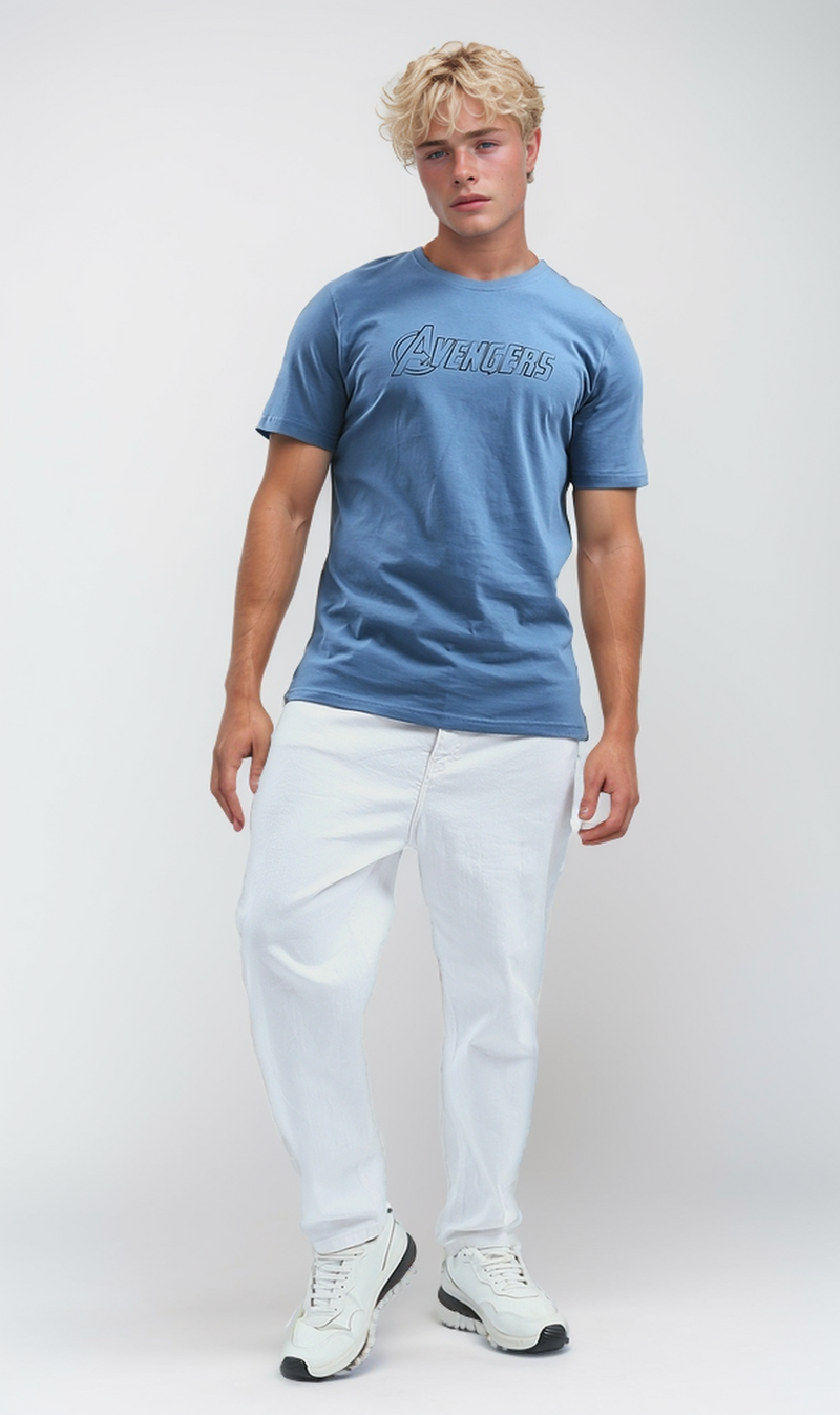O191654 "Avengers" Printed Light Blue Printed Regular Tee