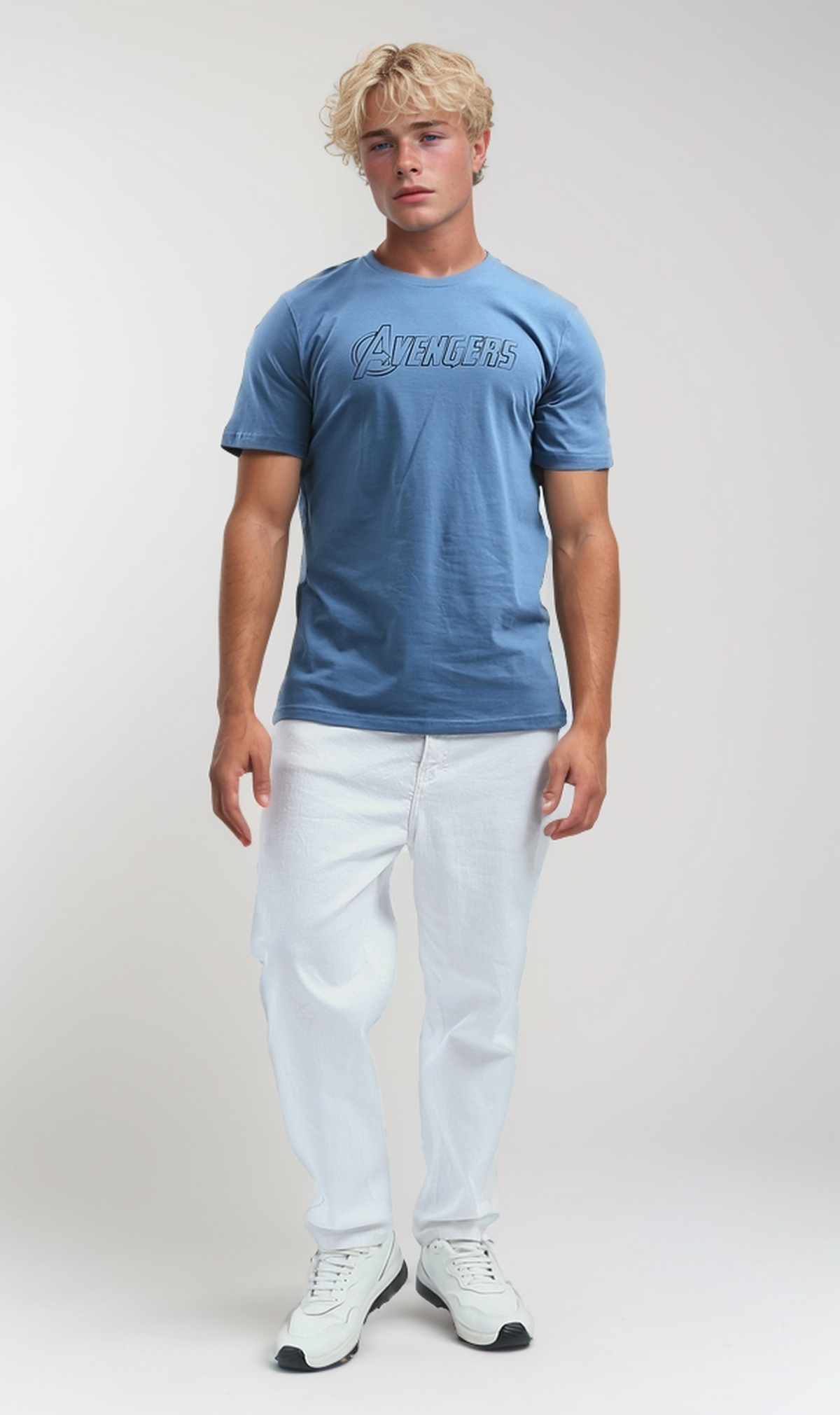 O191654 "Avengers" Printed Light Blue Printed Regular Tee