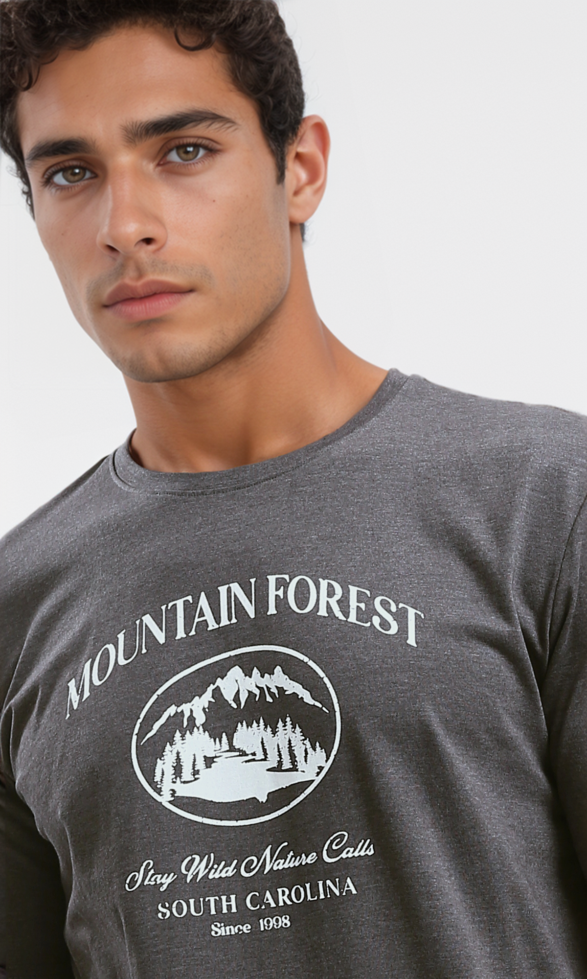 تي شيرت مطبوع "Mountain Forest" هيذر رمادي غامق