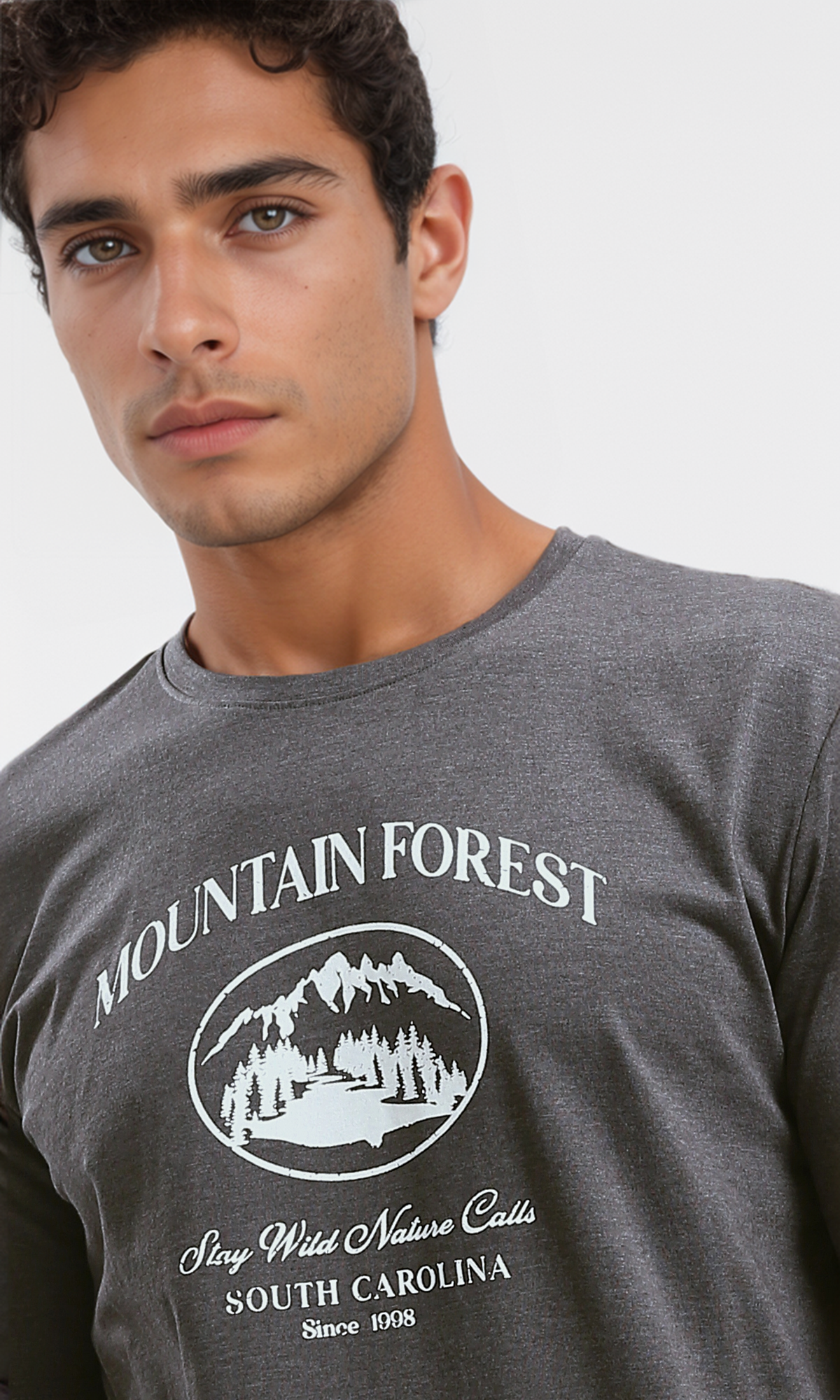 O191655 Heather Dark Grey Printed "Mountain Forest" Tee