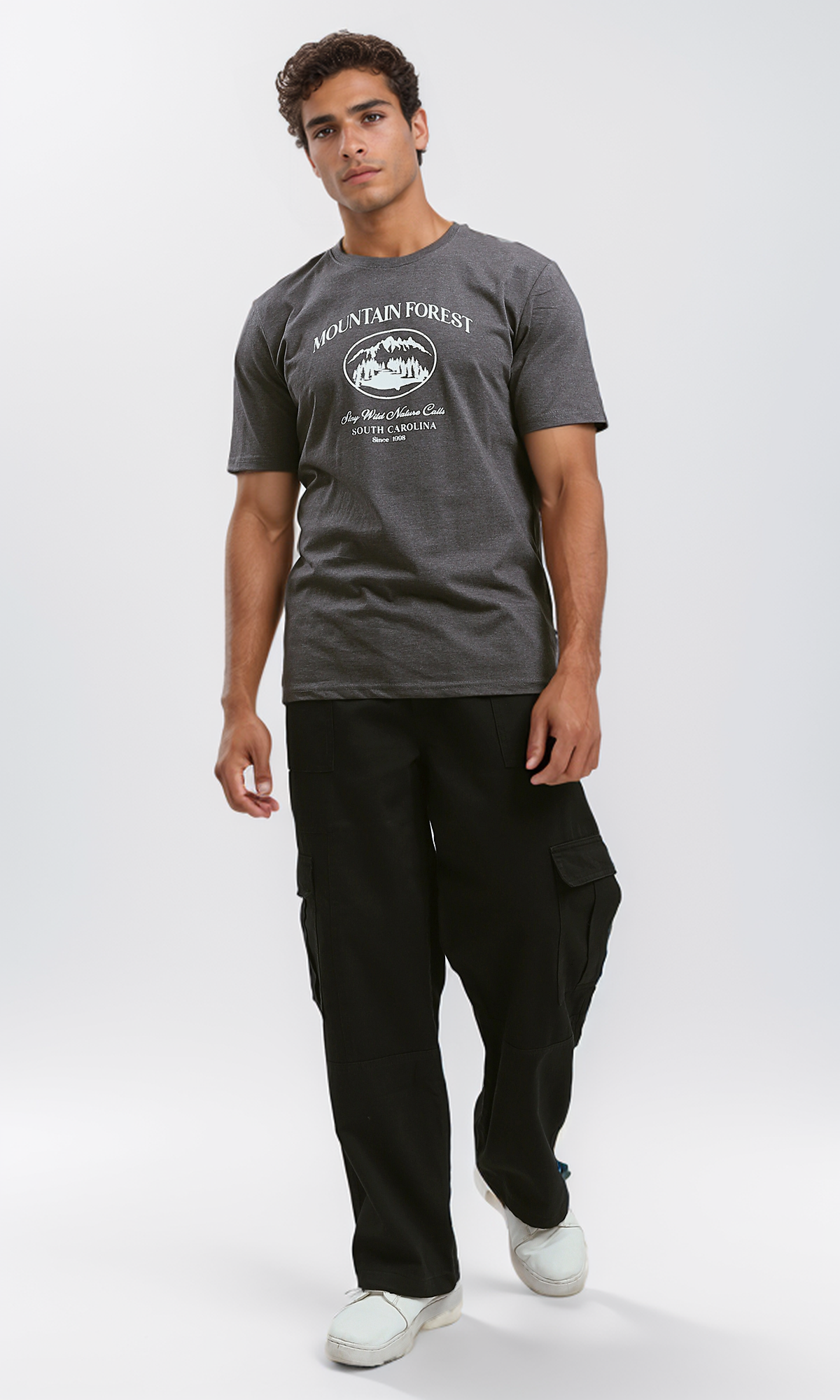 O191655 Heather Dark Grey Printed "Mountain Forest" Tee