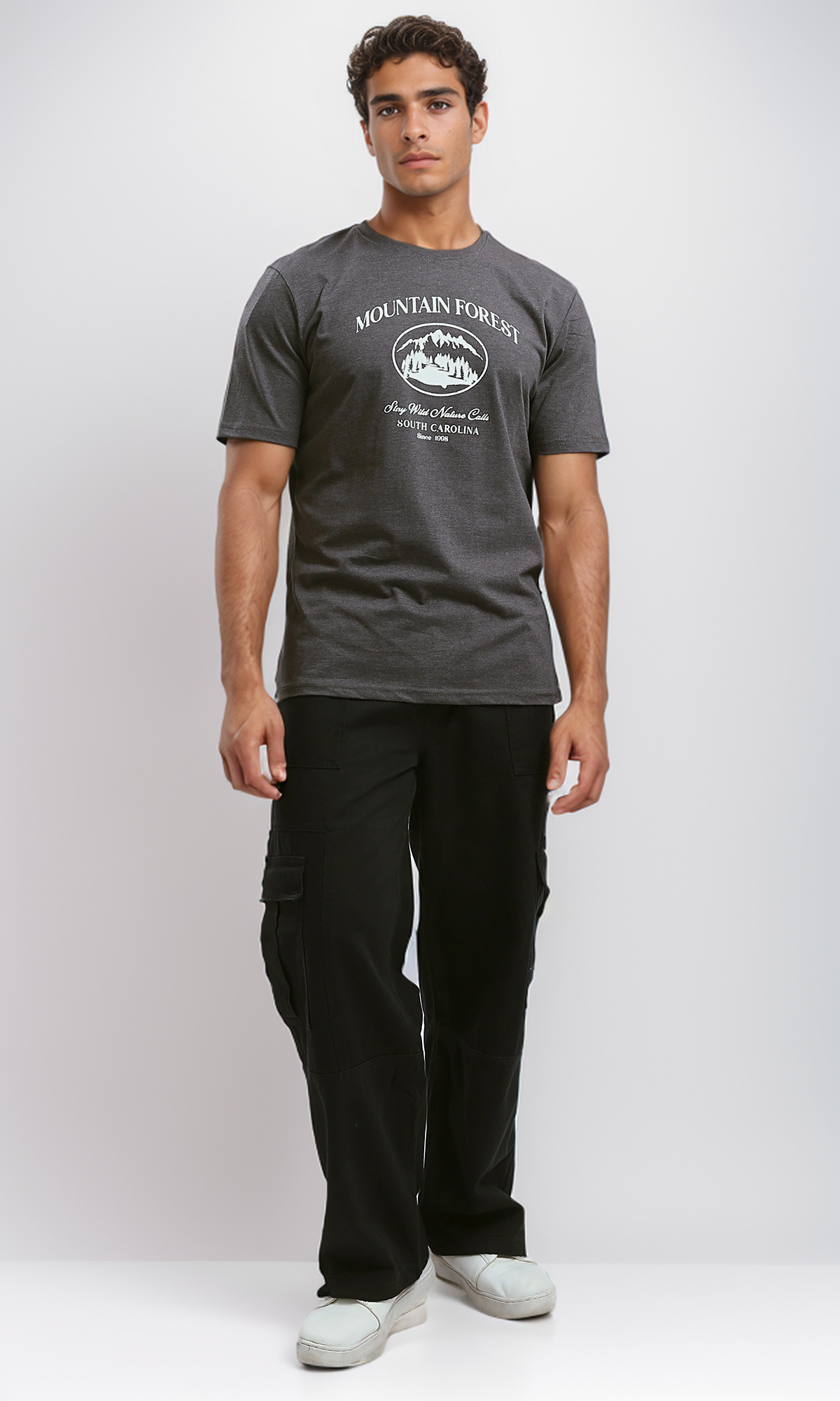 O191655 Heather Dark Grey Printed "Mountain Forest" Tee