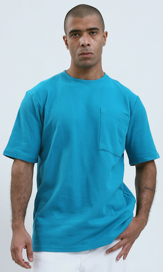O191659 Fashionable Light Petrol Tee With Front Pocket