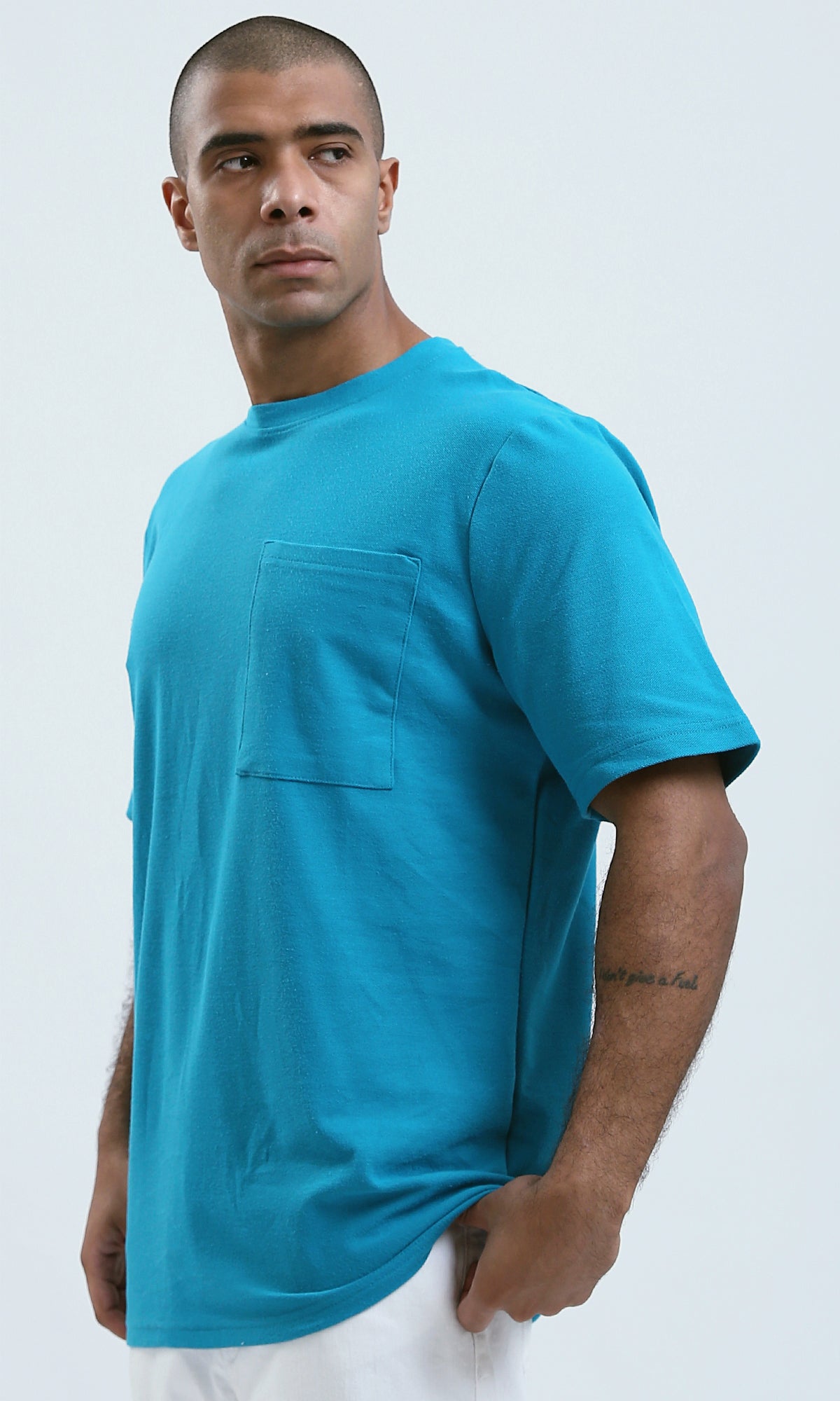 O191659 Fashionable Light Petrol Tee With Front Pocket