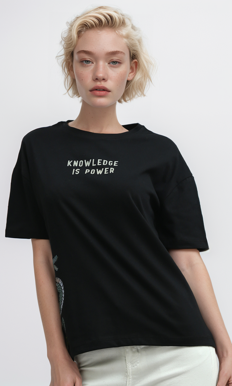 O191665 Printed "Knowledge Is Power" Cotton Short Sleeves Tee