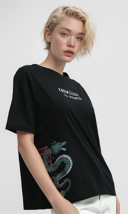 O191665 Printed "Knowledge Is Power" Cotton Short Sleeves Tee