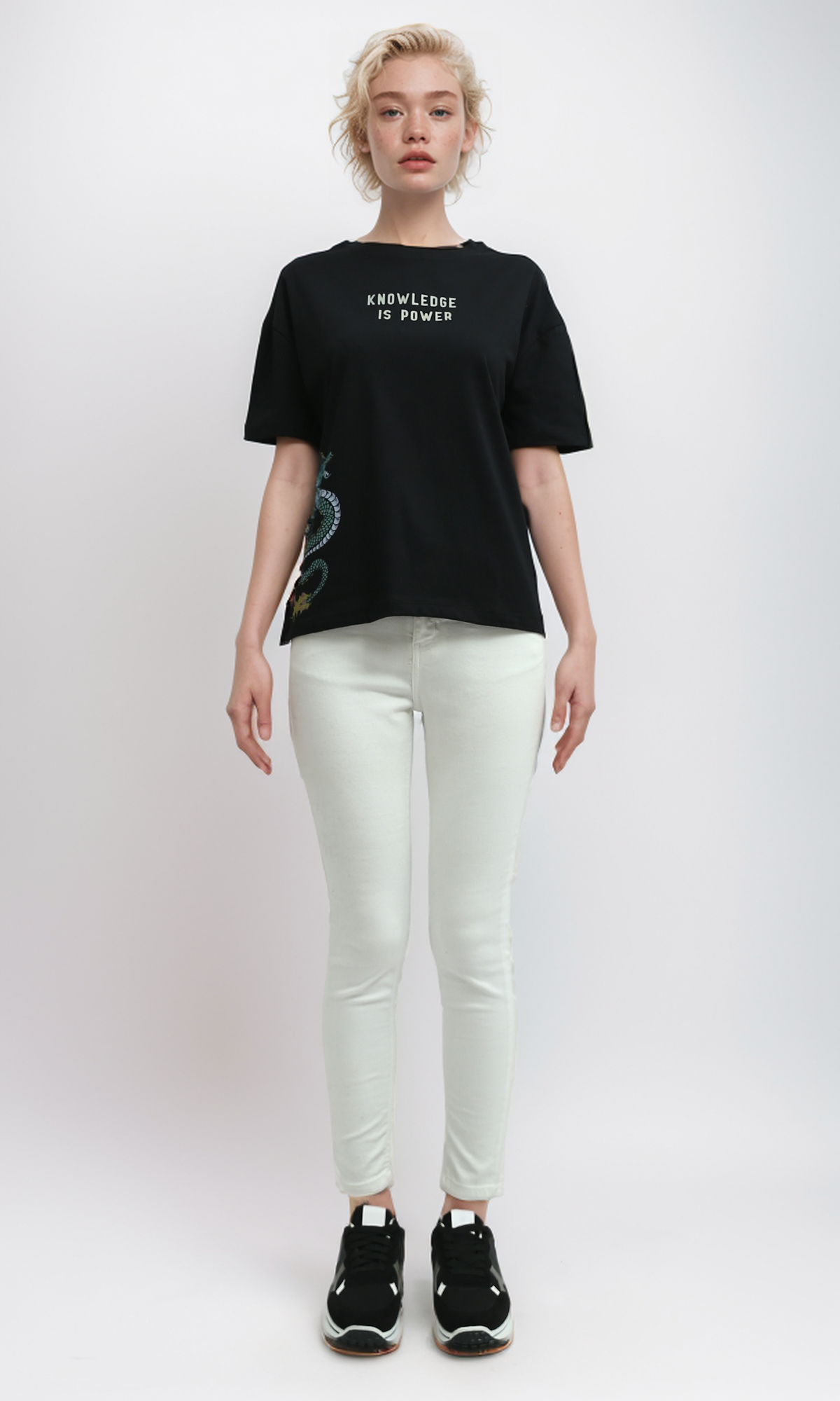 O191665 Printed "Knowledge Is Power" Cotton Short Sleeves Tee