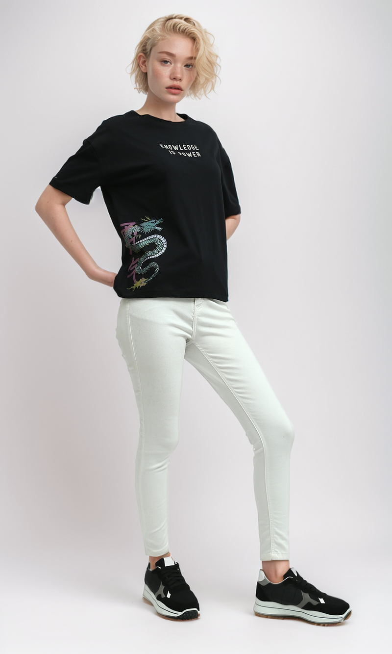 O191665 Printed "Knowledge Is Power" Cotton Short Sleeves Tee