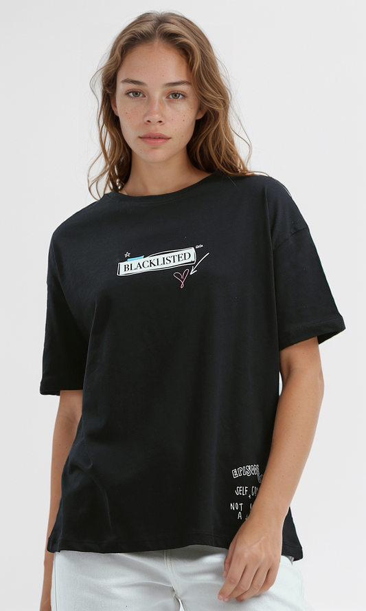 O191667 Elbow-Sleeves Black Summer Printed Tee