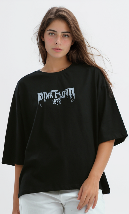 O191668 Slip On Printed "Pink Florn" Black Printed Tee