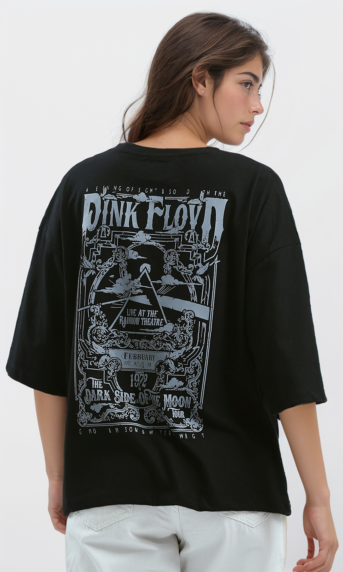 O191668 Slip On Printed "Pink Florn" Black Printed Tee