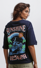 O191671 Printed "Beach" Slip On Cotton Elbow Sleeves Tee