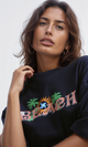 O191671 Printed "Beach" Slip On Cotton Elbow Sleeves Tee