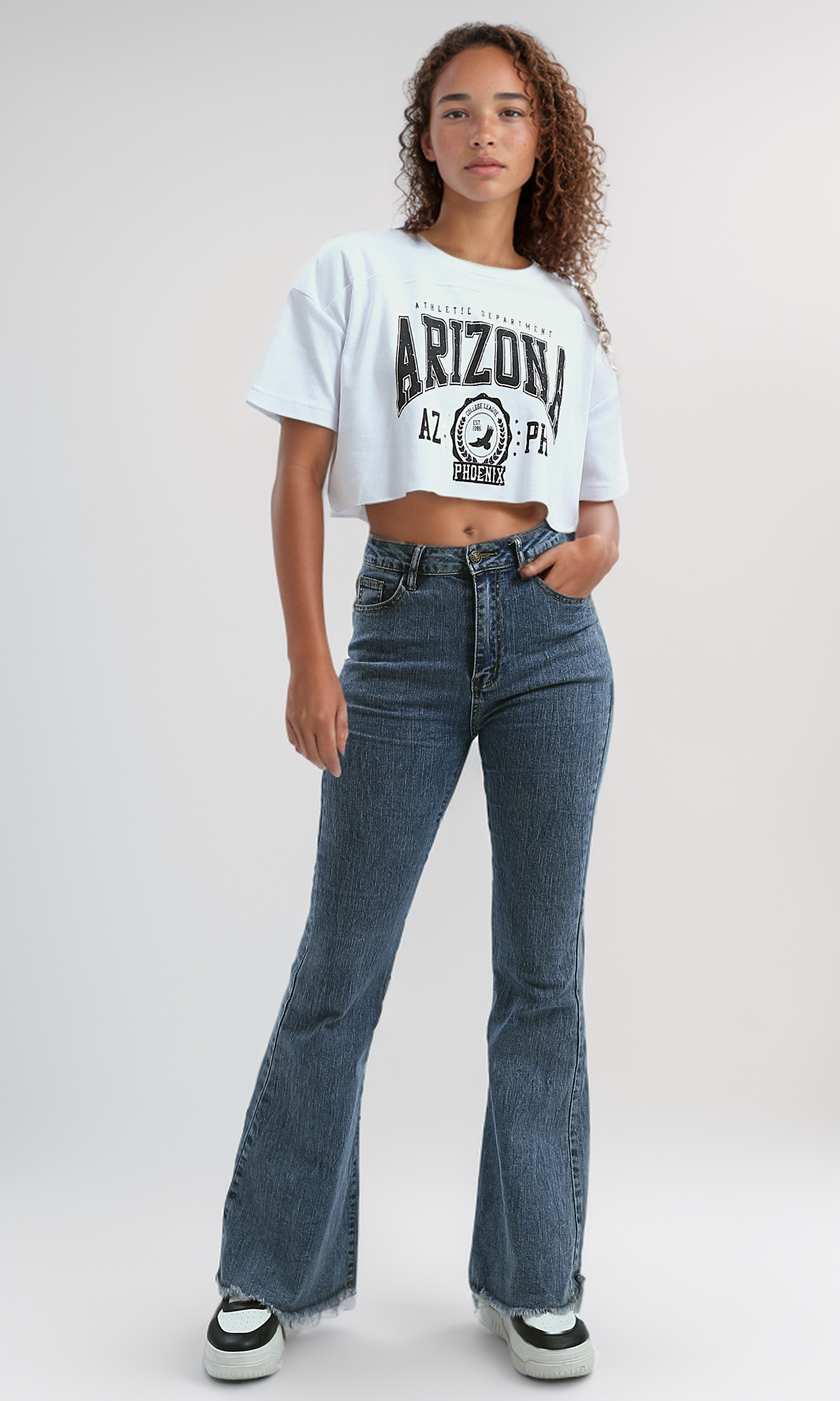 O191673 Printed "Arizona" Elbow Sleeves White Top