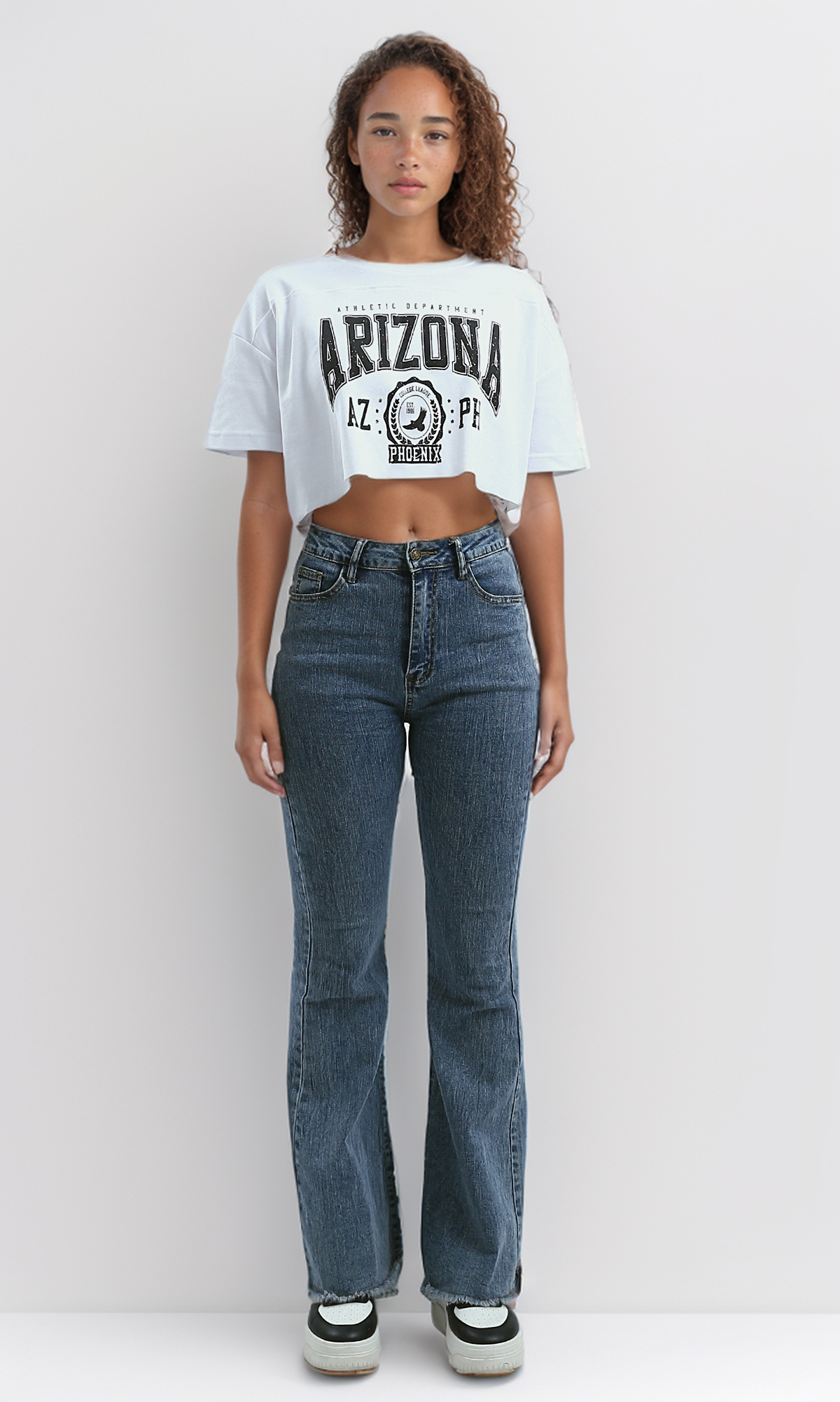 O191673 Printed "Arizona" Elbow Sleeves White Top