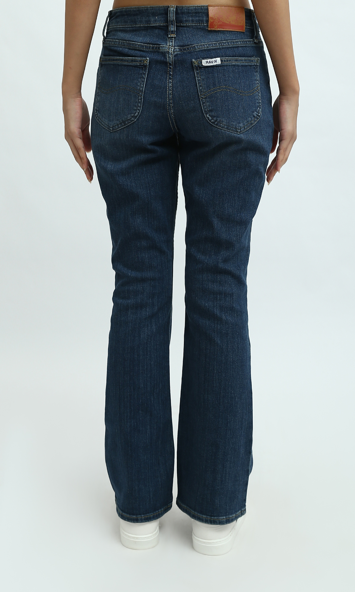 O191698 Solid Dark Blue Wide-Leg Casual Jeans