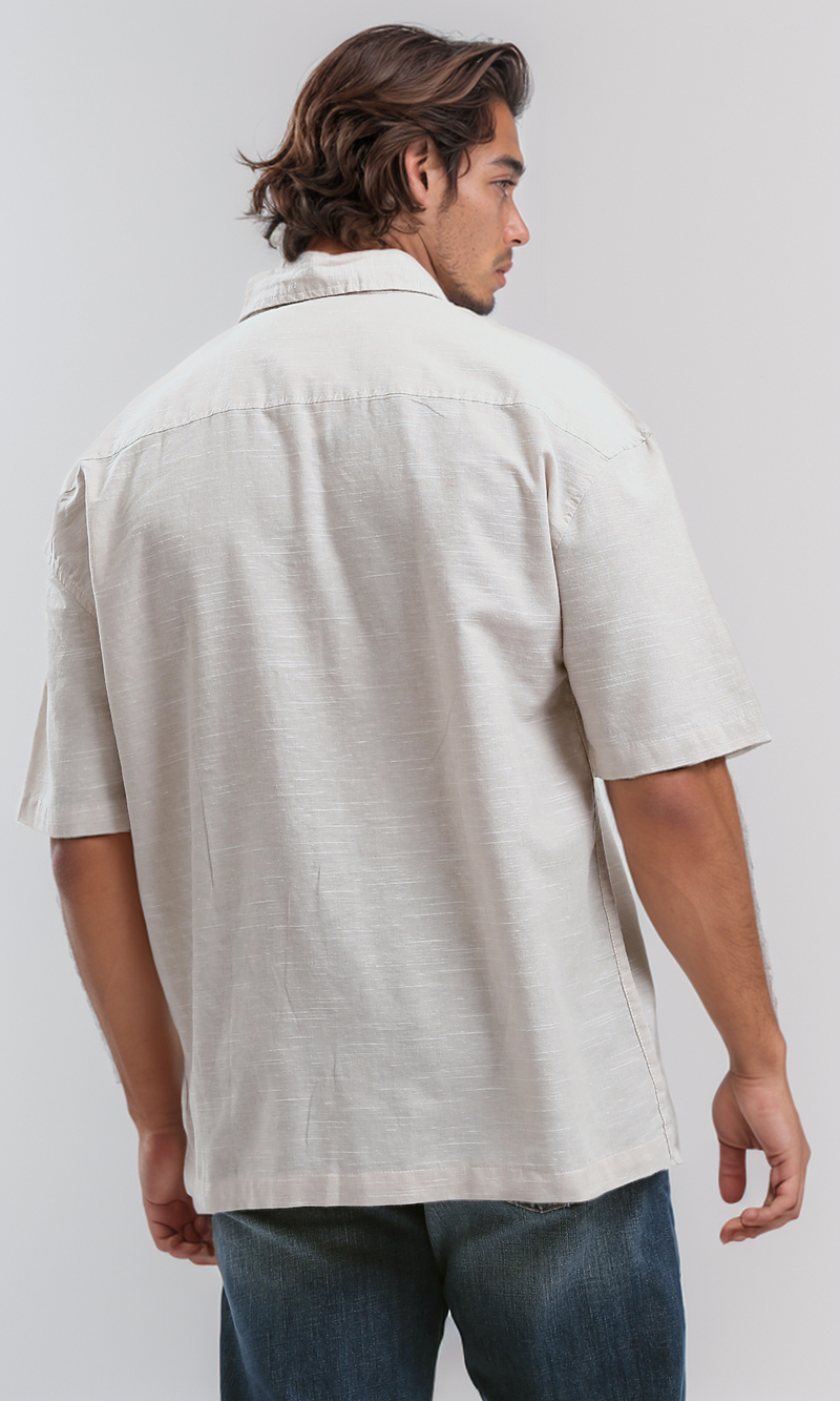 قميص صيفي بأكمام للكوع مع جيوب أمامية - هيذر بيج