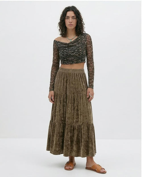 Ravin Black & Fushia Asymmetric Cowl Neck Floral Mesh Crop Top - O191866