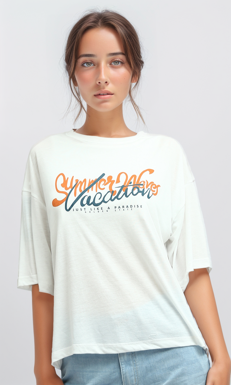 O191883 Front Summer Printed Tee With Elbow-Sleeves