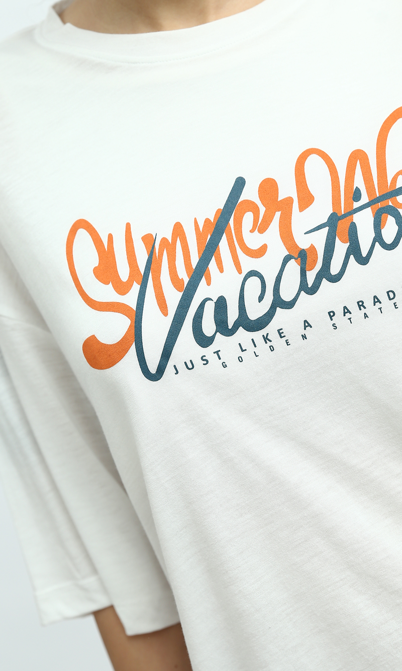 O191883 Front Summer Printed Tee With Elbow-Sleeves