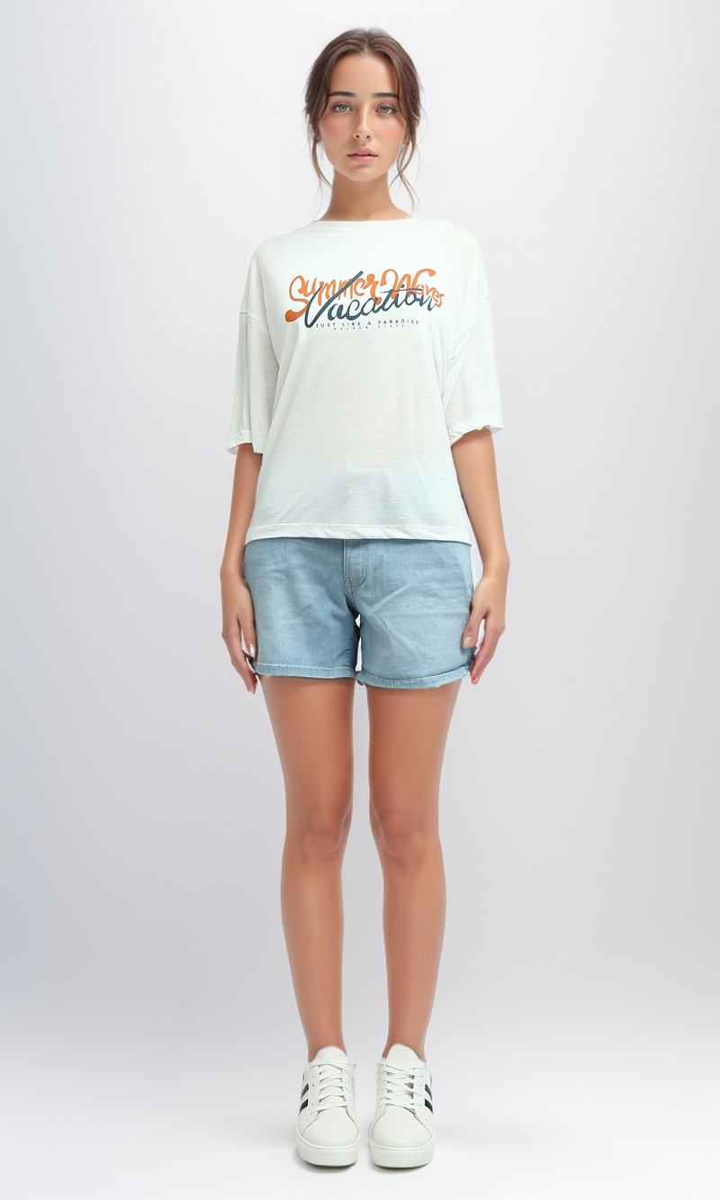 O191883 Front Summer Printed Tee With Elbow-Sleeves