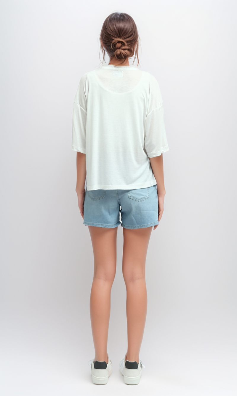 O191883 Front Summer Printed Tee With Elbow-Sleeves