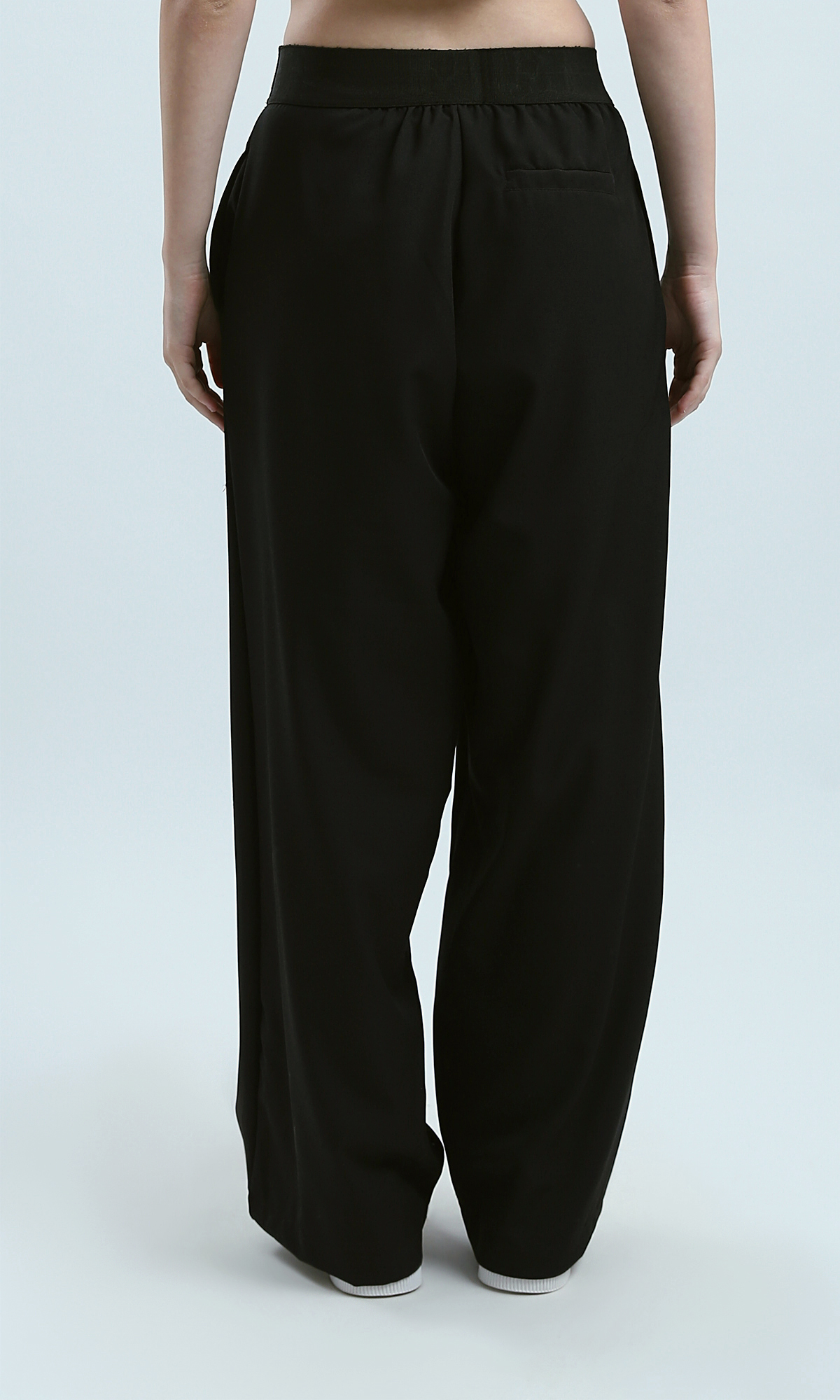 O191886 Black Stylish Wide Leg Pants With Elastic Waist