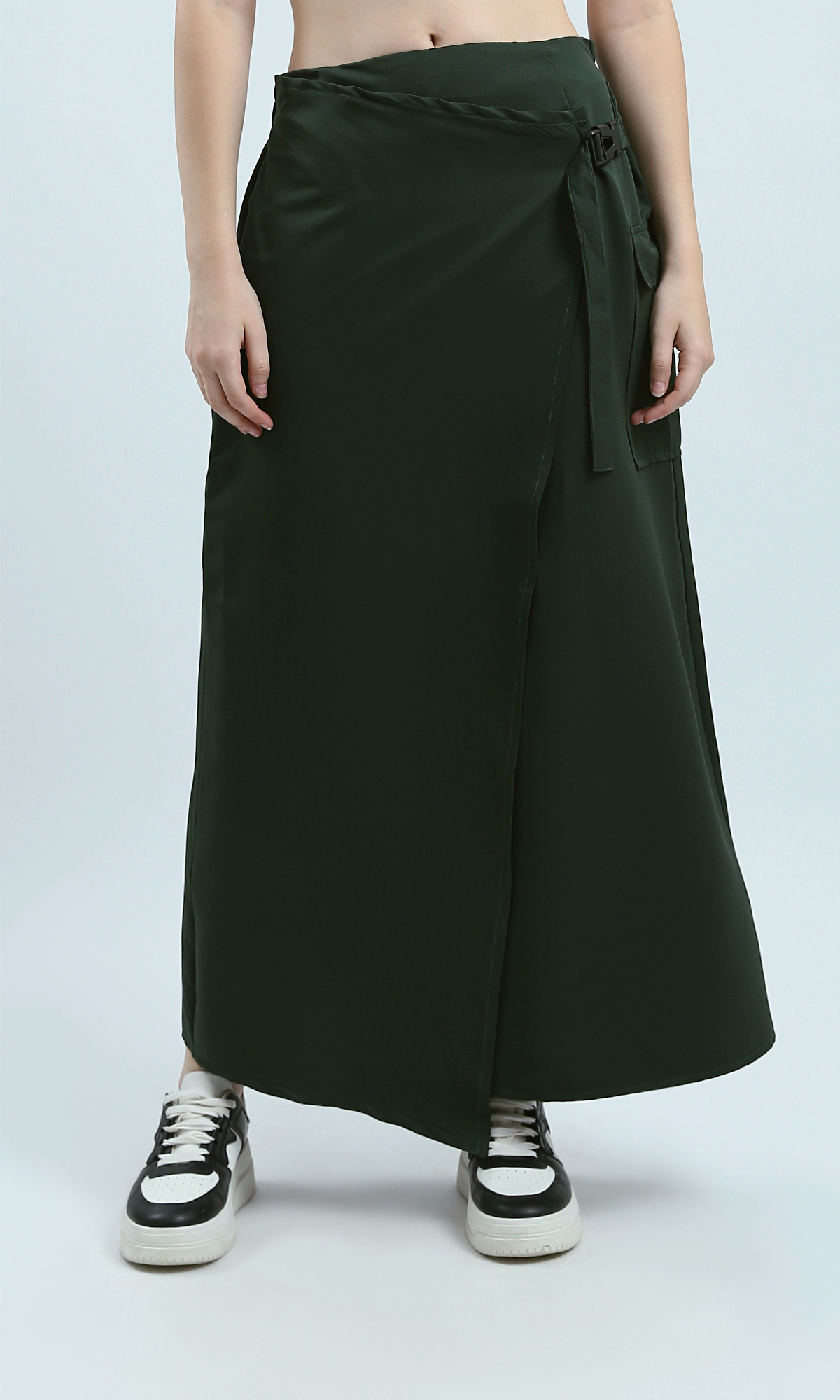 O191890 Elastic Waist Dark Green Feminine Slip-On Skirt