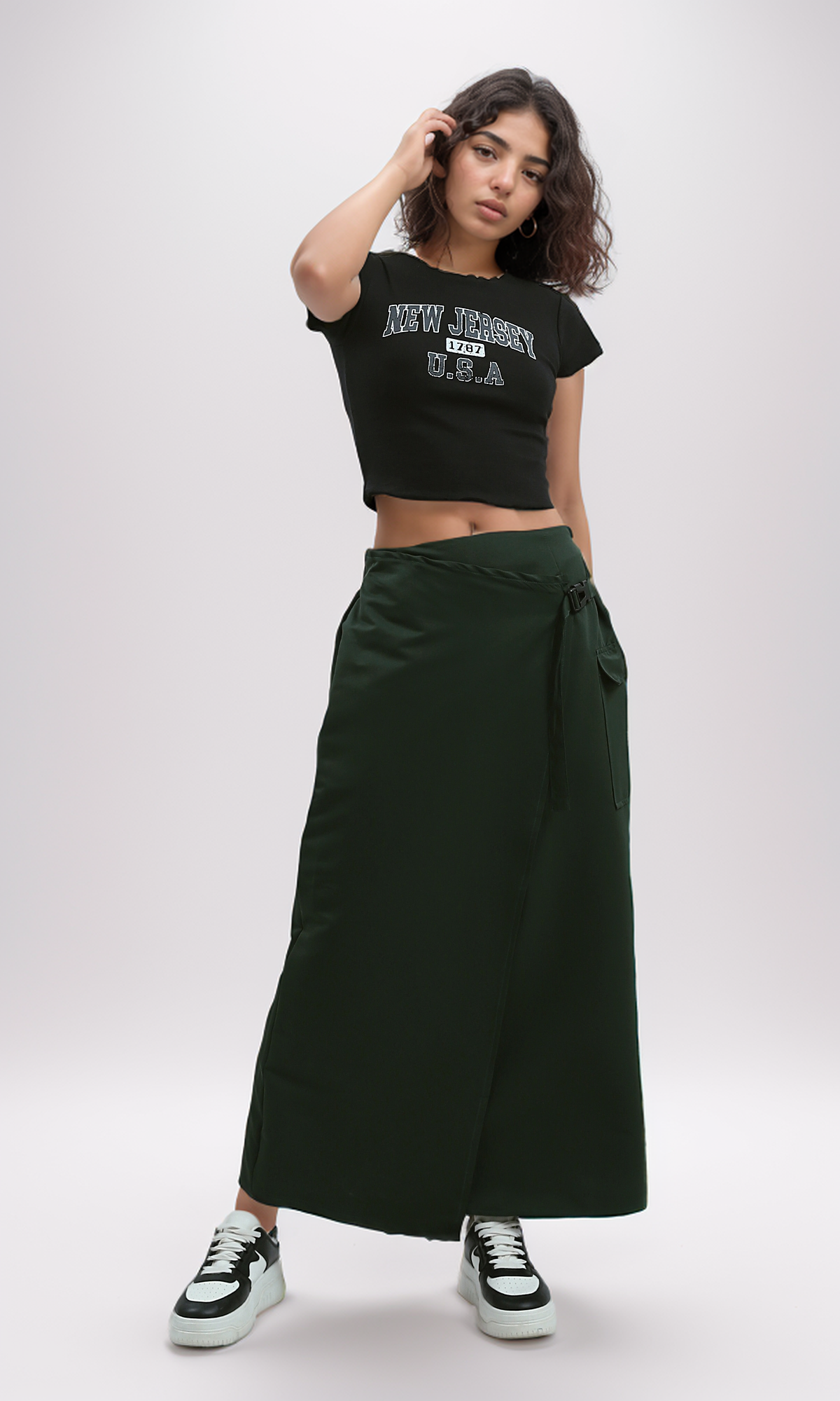 O191890 Elastic Waist Dark Green Feminine Slip-On Skirt