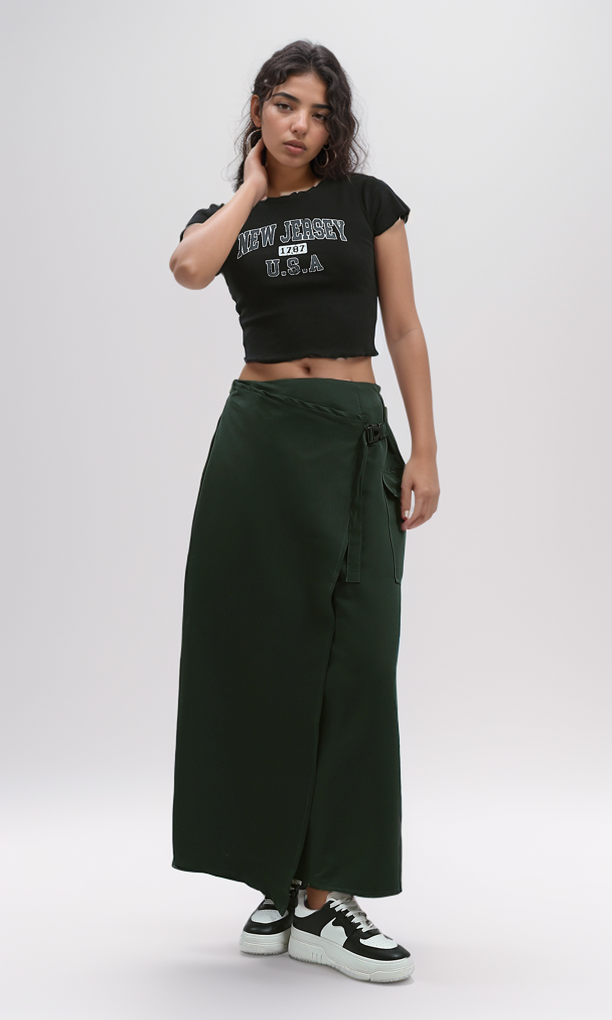 O191890 Elastic Waist Dark Green Feminine Slip-On Skirt