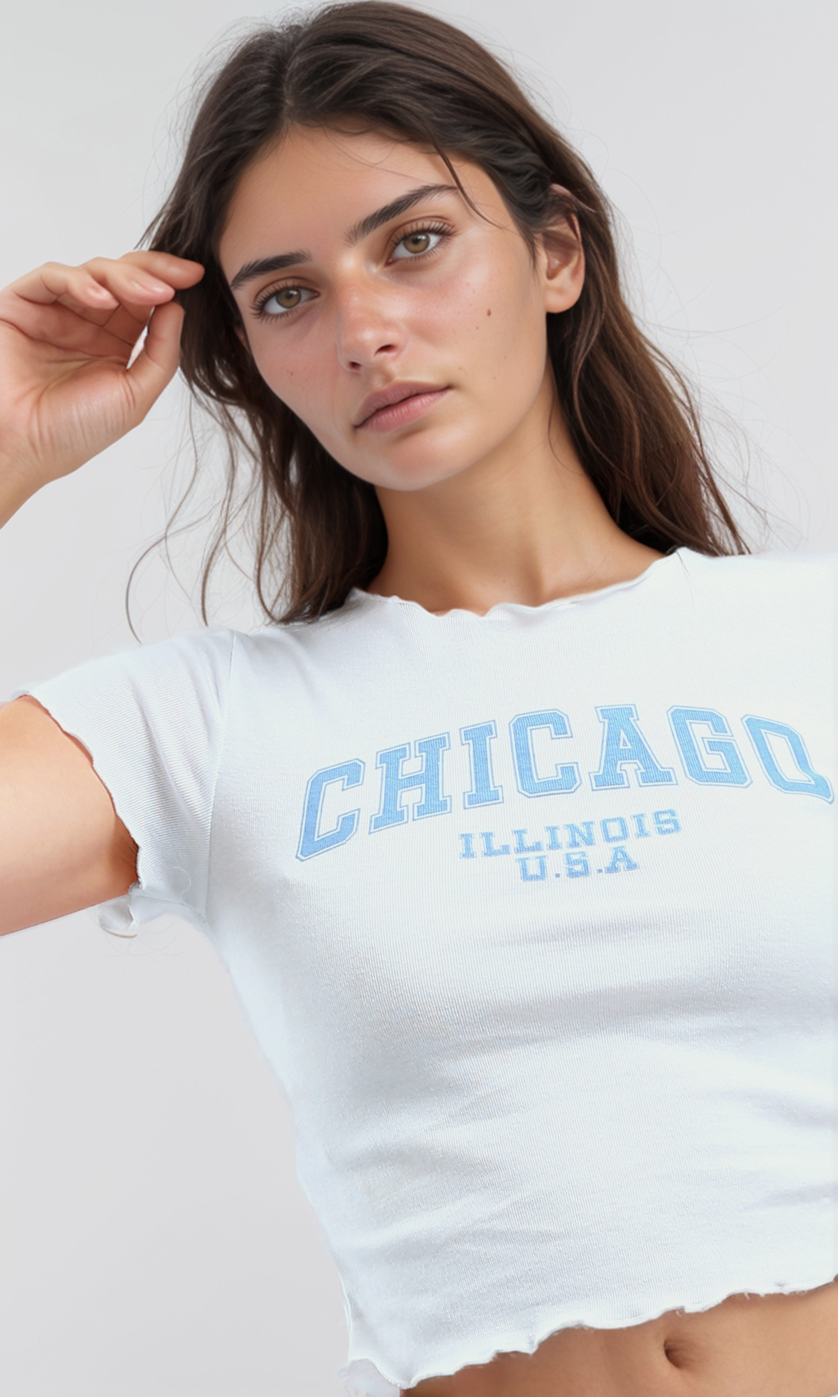 O191898 White Cropped Top With Lettuce Edge