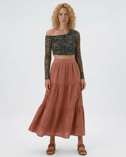 Ravin Women's Floral Ditsy Mesh Off-Shoulder Ruched Crop Top - Dark Green - O191901