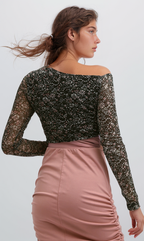 O191901 Long Sleeve Chiffon Tee With Round Neck