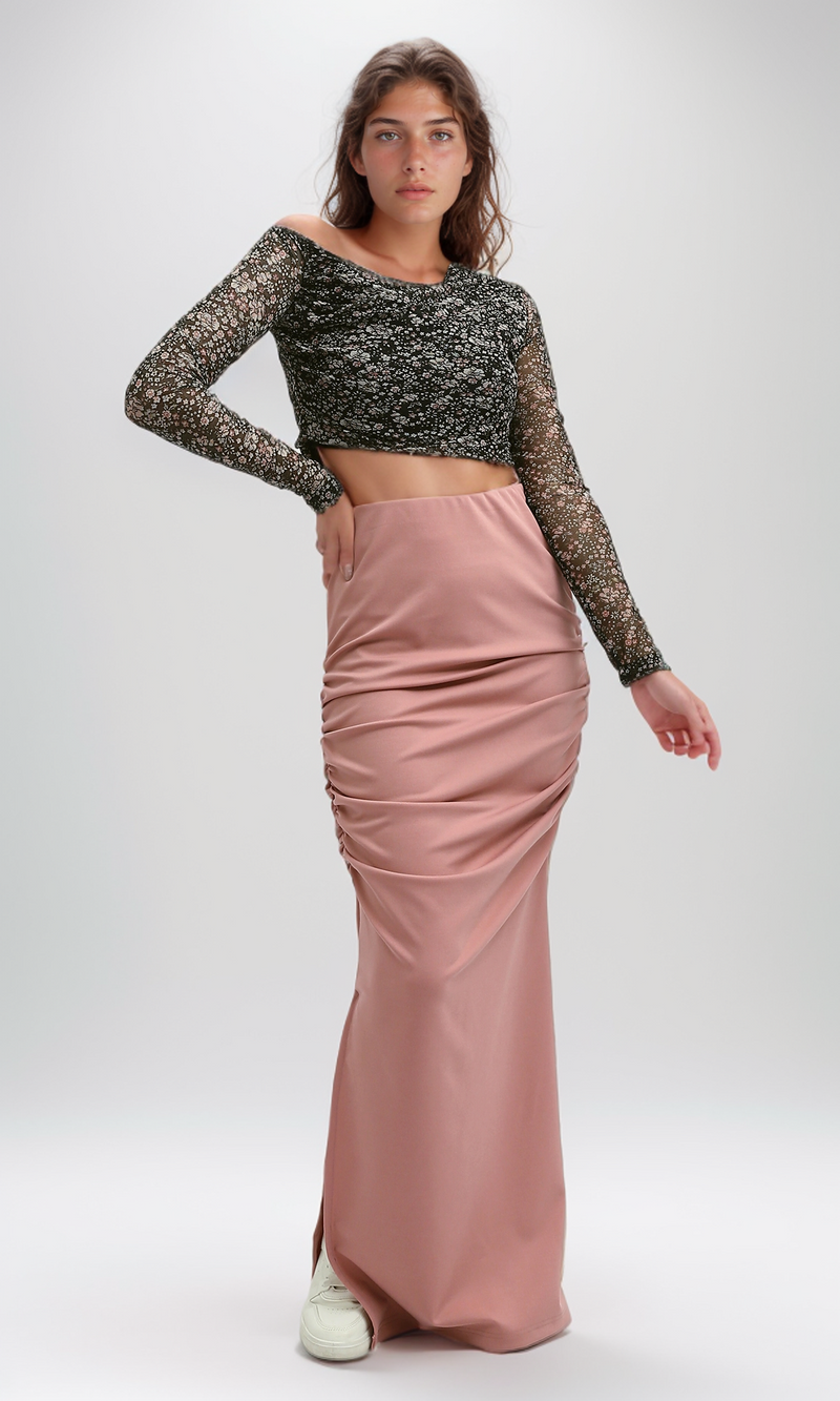 O191901 Long Sleeve Chiffon Tee With Round Neck