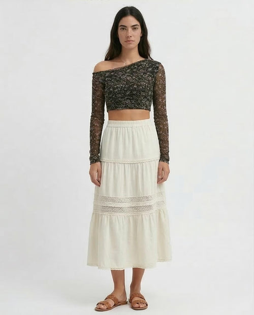 Ravin Asymmetrical Mesh Floral Crop Top - O191902