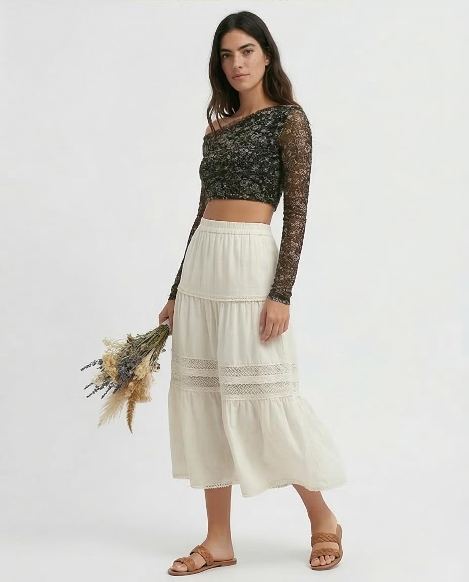 Ravin Asymmetrical Mesh Floral Crop Top - O191902