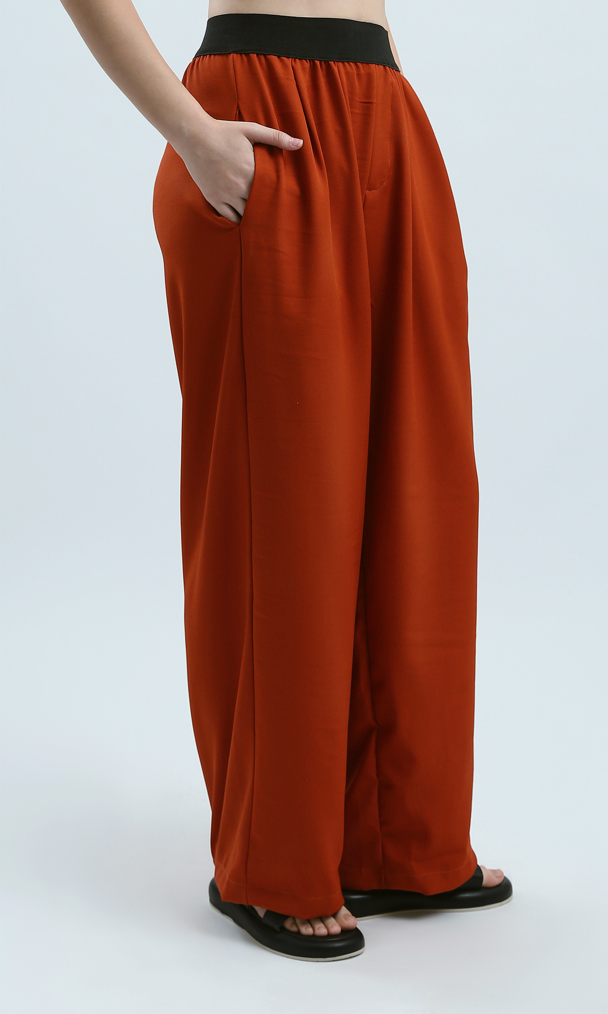 O191920 Havana Casual Wide Leg Pants With Black Elastic Waist