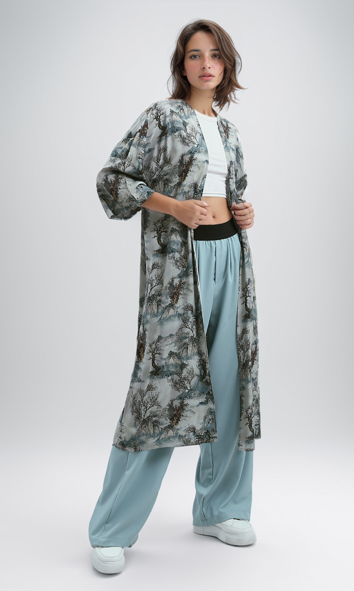 O191921 Elastic Waist Summer Wide Leg - Mintgreen