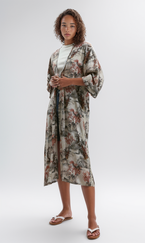 O191925 Open Neckline Patterned Casual Cardigan