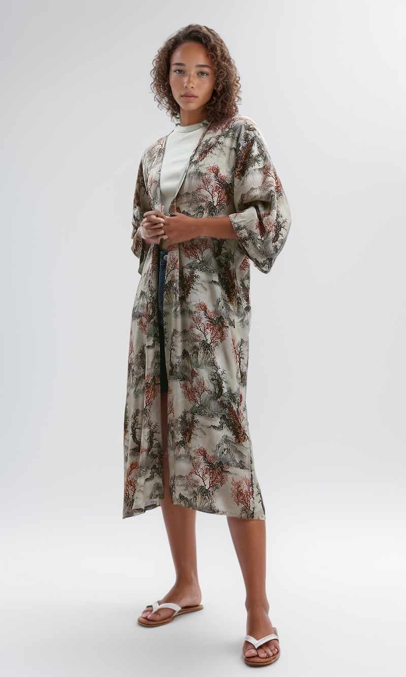 O191925 Open Neckline Patterned Casual Cardigan